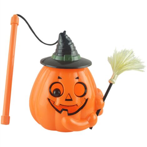 Portable Led Sound Jack-O-Lantern Avec Balai Halloween Citrouille Lumière Led Citrouille Lampe Alimenté Par Batterie Pour Halloween Party Bar Extérieur Jardin Décor, Orange (1/5)