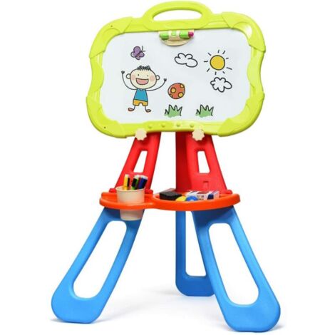 Chevalet Enfants 3 En 1 DREAMADE – Tableau Magnétique Double Face Noir/blanc, Hauteur Réglable, Rangement Intégré
