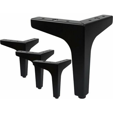 Lot de 4 Pieds de Meubles Charge, 10cm Pied de Table Modernes en Métal en Forme de Triangle,Pied Meuble Épingle pour Placard, Canapé,avec 16 Vis et 4 Protège Pieds, Noir (1/5)