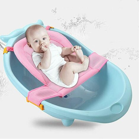 Tapis de Bain Bébé Nouveau-né Coussin de Baignoire Pliable Support Siège de Bain Antidérapan Transat Hamac de Bain Bébé Réglable Siège Baignoire de Bain en Maille Confortable pour Enfant 0-3 Ans