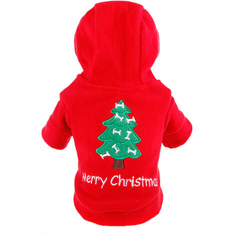 Arbre De Noel Mignon De Chien Imprime a Capuchon En Tissu Doux Manteau Puppy Vetements Chauds Automne Hiver, XS - XS (1/5)