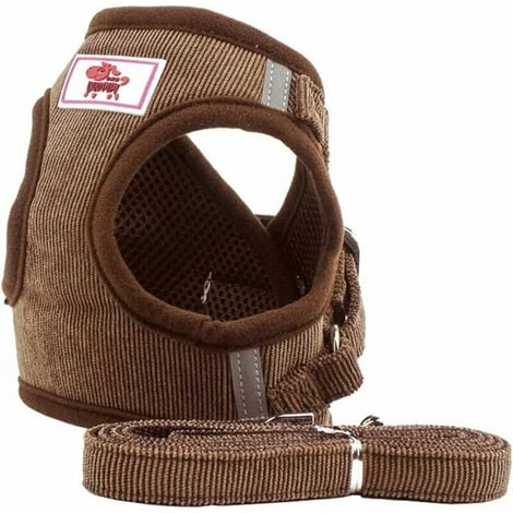 Gilet Harnais Doux d'entraînement Mesh Tissu Dog Vest Harnais pour Chiot, Chats, Petits Animaux PS042 (L, Coffee)