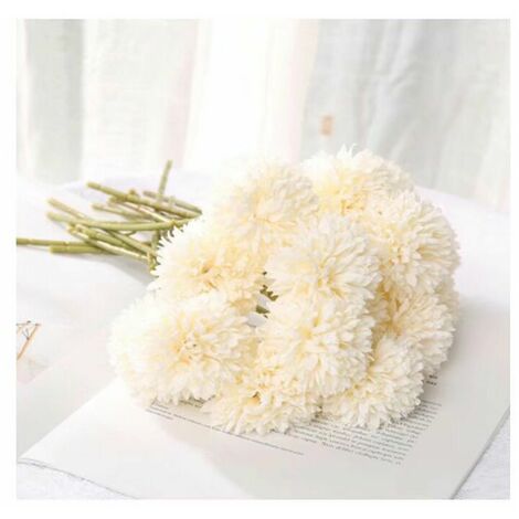 Petite boule artificielle chrysanthème branche unique petite boule chrysanthème affichage à la maison fleurs séchées simples et propres Melaleuca chrysanthème petit frais (10 blanc) (1/5)