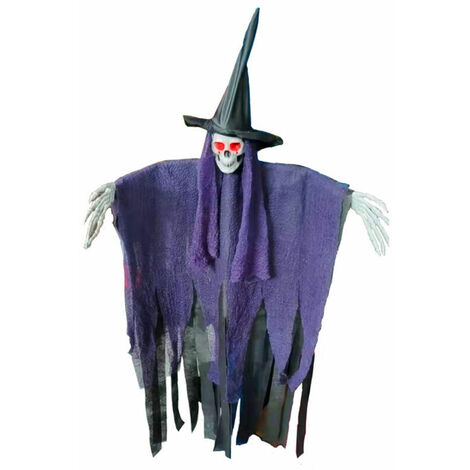 Décoration de fantôme suspendu Halloween, suspendu squelette Skeleton Scary accessoires Les yeux peuvent briller Haunte House Skull Pendentif Flying Ghost Senue accessoires pour la maison, la cour, la (1/5)