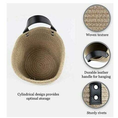 Panier Rangement Suspendu Coton/Lin - Design Chat 3D - Organisateur Bureau Ou Mur - 12x12x8cm