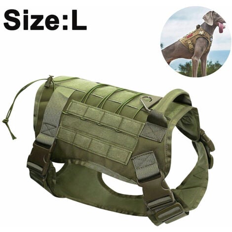Harnais Tactique Pour Chien Sans Traction - Armygreen, L, Harnais Militaire Réfléchissant Pour Chien Avec Poignée, Gilet De Service Pour Chien Pour L'Entraînement, Gilet De Travail Réglable Pour Anima
