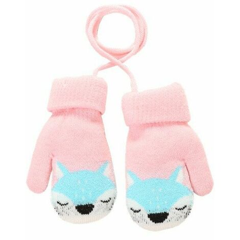 Mitaines Bébé Hiver 1-3 Ans - Gants Tricot Renard Mignon Avec Corde, Doublure Fourrure Chaude, Accroche-Cou, Pour Garçons Filles