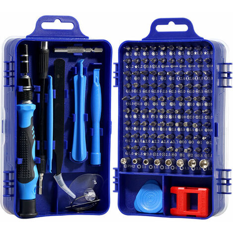 Kit Tournevis de Précision Magnétique 115 en 1, Portable Mini Tournevis Outils de Réparation pour Demontage PC Portable, Smartphone, Montre, Lunettes, Ordinateur (Blue) (1/5)