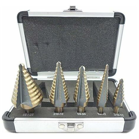 5 Pcs Foret Fraise Meche Etage, Foret Étagé, avec Boîtier en Aluminium Professionnel, Tige Hexagonale, avec Tampon de Centrage Automatique, Perçage Précis Dans L'acier, le Métal (1/5)