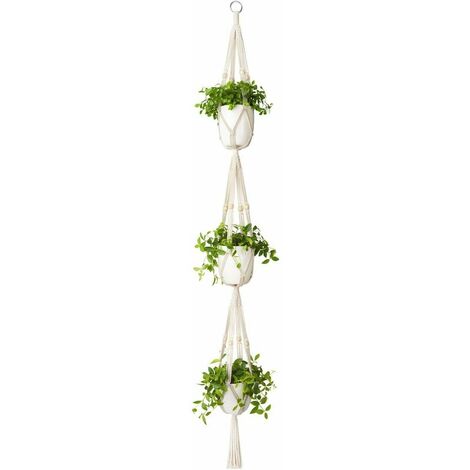 Macramé Plant Hanger 3 Tier Intérieur extérieur Panier à Planter Suspendu Corde de Coton with Beads 177cm - Ivory (1/5)