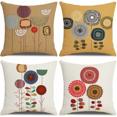 Lot de 4 housses de coussin, plantes à fleurs motif ferme coton lin décoratif housses de coussin taies d'oreiller pour canapé 45x45 (1/5)