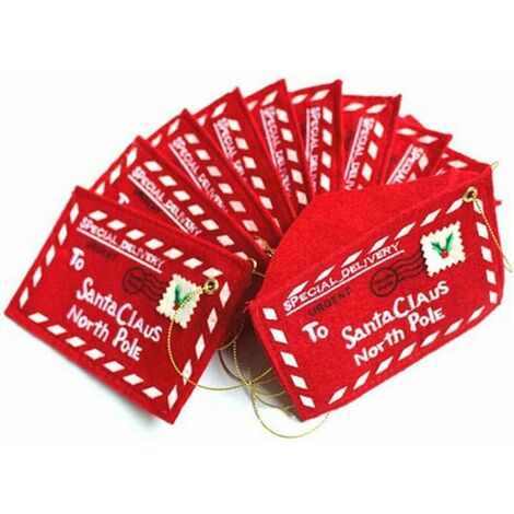 Père Noël aux lettres Boîte aux lettres Papier à lettres North Noel Pole 10pcs Lettre au Père Noël Feutre Enveloppe Broderie Ornement de Noël (Rouge) (1/5)