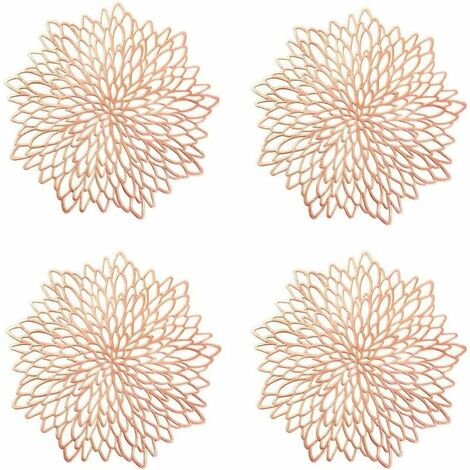 4 Pièces Napperon de Table Or Rose, Set de Table Rond évidé, Napperons Ronds Tapis de Table en Plastique, Utilisé pour L'isolation Thermique de L'assiette et de la Décoration de Table (1/5)