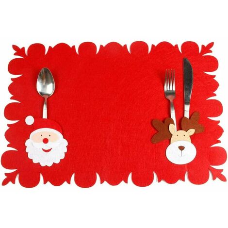 Tapis de Table père noël avec couteau et fourchette, couvercle en argenterie, poche pour fête de noël, ensemble de fête de noël (1/5)