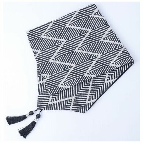 Mobilier d'intérieur Décoration Objets décoratifs Drapeau de table motif géométrique jacquard coton et lin noir et blanc (32x220cm, grande vague) (1/5)
