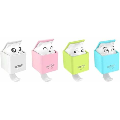 Lot de 4 crochets muraux pour animaux auto-adhésifs, crochets pour serviettes imperméables pour chat, crochets pour manteaux sans perçage (blanc/rose/bleu/vert) (1/5)
