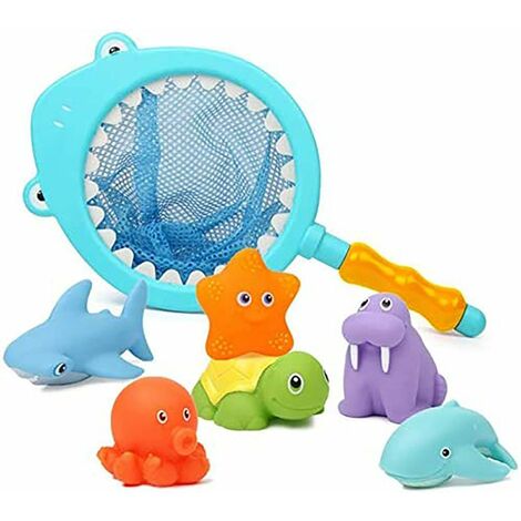 7 pièces jouets de bain, jouets de baignoire enfants, jouets de baignoire avec filet de pêche (1/5)