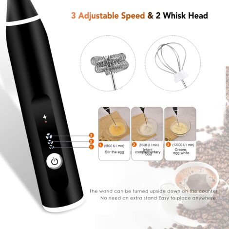 Mousseur à Lait électrique USB Rechargeable - 3 Vitesses, Double Fouet, Pour Café, Latte, Cappuccino