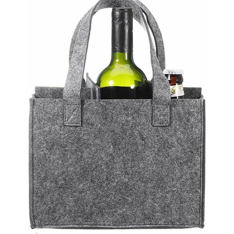 Lot De 2 Sacs Porte-bouteilles En Feutre - Capacité 6 Bouteilles, Séparateurs Amovibles, Gris, Pour Pique-nique, Cadeau