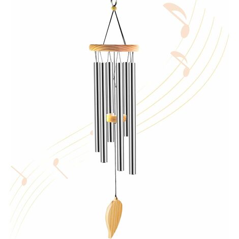 Carillons éoliens, carillons éoliens en bois pour l'extérieur, grands carillons éoliens commémoratifs, tubes en alliage d'aluminium, cloche éolienne (argent) (1/5)