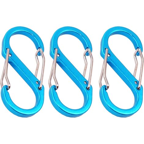 pièces mousqueton petit métal double mousqueton clips de sécurité en forme de S en métal pour les activités de plein air (bleu) (1/5)