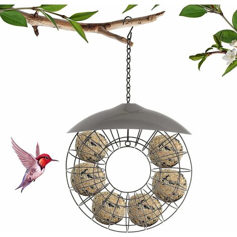 Oiseaux sauvages Mangeoire à oiseaux Boule de graisse Mangeoires à oiseaux suspendues Mangeoires à oiseaux en métal de forme ronde avec couvercle en plastique (1) (1/5)