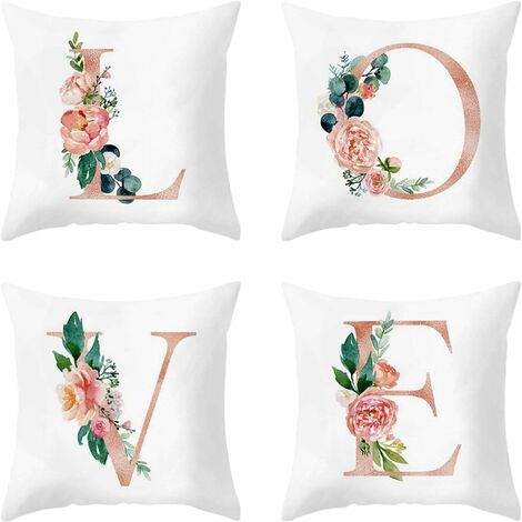 Lot de 4 taies d'oreiller décoratives 45x45 cm, taies d'oreiller alphabet taie d'oreiller carrée taies d'oreiller en microfibre de polyester (1/5)