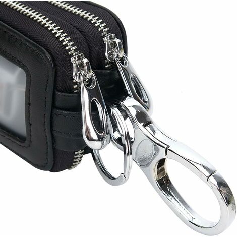 Porte-clés de voiture unisexe en cuir véritable avec fermeture éclair (noir)