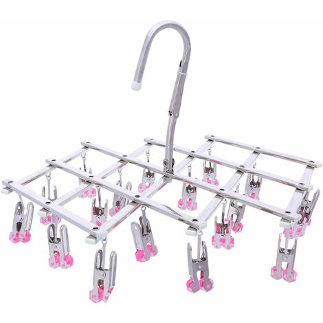 Cintre anti-gouttes, étendoir à linge en acier inoxydable, cintre à chaussettes, séchoir à sous-vêtements, 18 pinces à linge pour shorts, pliable, coupe-vent (rouge) (1/5)
