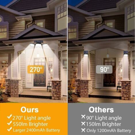 Lampe Solaire Extérieur,(pack de 2) 74 LED, étanche IP65, éclairage grand angle 360 ​​°, lumière solaire avec détecteur de mouvement, pour jardin, entrée