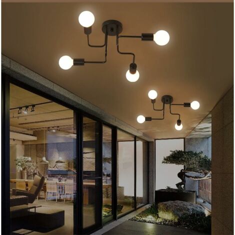 Plafonnier Vintage Industrie Lampe de 8 Tête Douille E27 Noir , Lustre