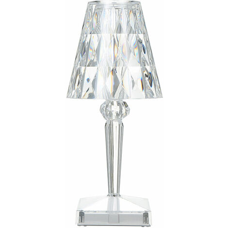 Ensoleille – Lampe de chevet en cristal rechargeable par USB – Éclairage LED dimmable – Contrôle tactile – Abat-jour acrylique losange (1/5)