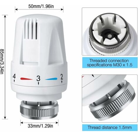 3pcs thermostat radiateur valve Trv radiateur à tête thermostatique M30 X  1.5 Remplacement de la vanne de radiateur