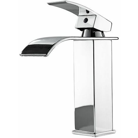 Robinet Salle de Bain, Robinet Lavabo avec Eau Froide & Chaude Disponible, Design Moderne de Cascade Robinet Lavabo, Conception durable de corps de valve de cuivre Blanc (1/5)