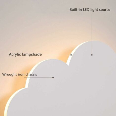 Applique murale - Lumière nuageuse - Pour intérieur - Moderne - Abat-jour en acrylique avec lampes LED intégrées - Pour chambre d'enfant - Éclairage chaud - Blanc
