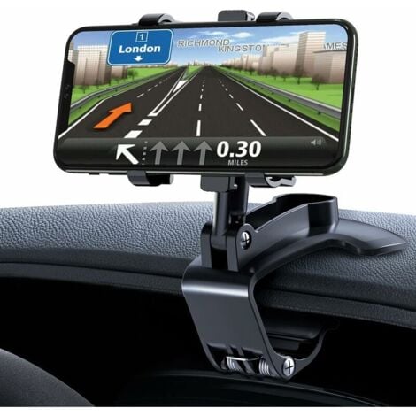 Support de téléphone pour voiture, support de voiture universel à rotation  à 360° avec clip stable et un bouton de déverrouillage compatible avec