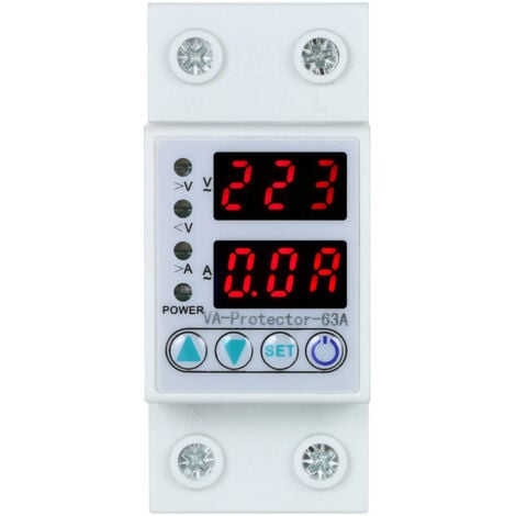 63A 220V Rail Din reglable Surtension et sous tension Dispositif de protection Protection relais Protection contre les surintensites Accueil Utilisation deux afficheurs a DEL