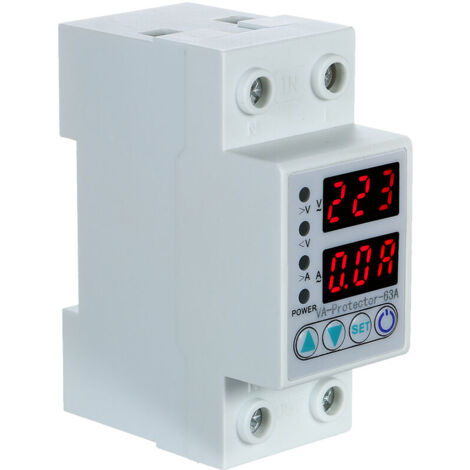 63A 220V Rail Din reglable Surtension et sous tension Dispositif de protection Protection relais Protection contre les surintensites Accueil Utilisation deux afficheurs a DEL
