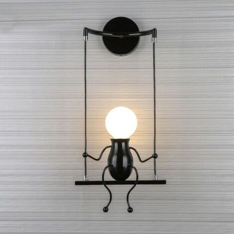 Moderne Lampe Murale Applique Créatif Simplicité Design Petite Personne Créatif E27 Luminaire Noir pour Chambre d'enfant Couloir Décoratives Eclairage Cuisine Loft Bar (1/4)