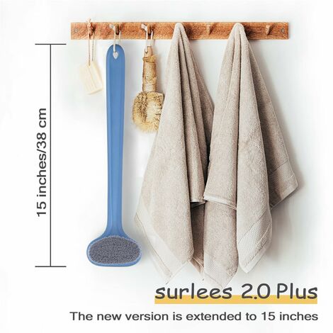 Brosse de bain pour le corps Brosse de douche à récurer le dos luxueuse  avec manche long pour hommes femmes, bleu