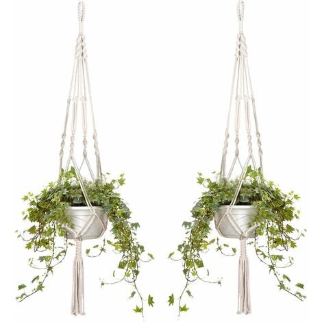 4 Suspensions Macramé Pour Plantes D'intérieur - Longueurs 81/104/117 Cm, Charge 10 Kg, Style Bohème