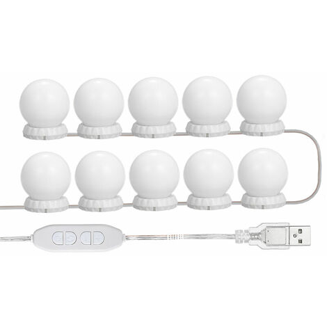 Kit D'Eclairage Miroir Led Pour Coiffeuse, Avec 10 Ampoules Reglables, 10 Luminosite Et 3 Modes D'Eclairage, Type Usb, Blanc - Blanc, Ensoleillé (1/5)