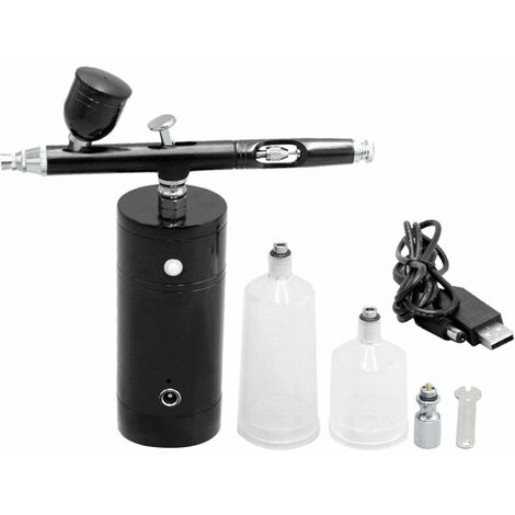 KKmoon Usb Rechargeable Airbrush Kit Pompe De Pulverisation Airbrush Compresseur A Double Action A Main Airbrush Gun Tattoo Peinture Hydratante Maquillage Fx, Noir, Ensoleillé (1/5)