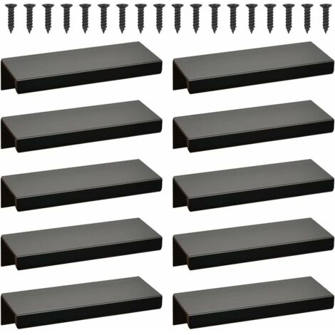10pcs Poignée d’Armoire de Cuisine Meuble Tiroir, Poignée Porte Poignée Tiroir Iincurvée, Poignée Meuble Dissimulée Poignée Garde-robe (128MM, noir), Ensoleillé (1/5)