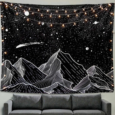 Montagne lune tapisserie tenture murale étoiles noir et blanc Art tapisserie décor à la maison chambre, Ensoleillé (1/5)