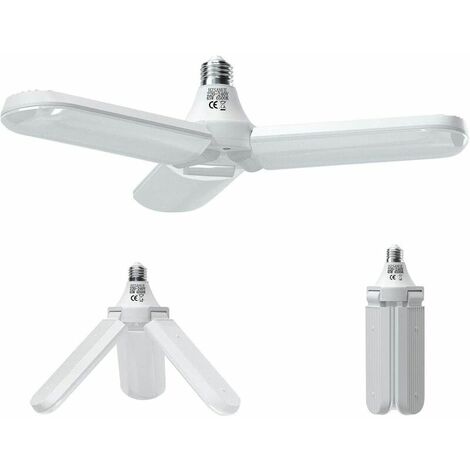 Lampe Garage E27 45W, Blanc Froid 6500K 4000Lm Lampe Atelier Déformable avec 3 Panneaux Ajustables, éclairage Plafond LED, pour Garages, Entrepts, Gymnases (lot de 1)[Classe énergétique F], Ensoleillé (1/4)