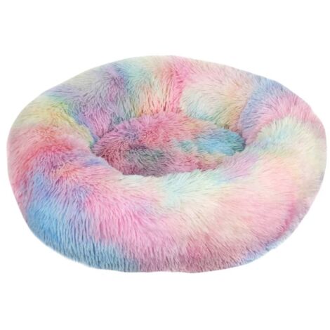 Oreiller de lit pour chat moelleux doux lavable pour chats chiens (couleurs arc-en-ciel tie-dye, 50 cm), Ensoleillé (1/5)