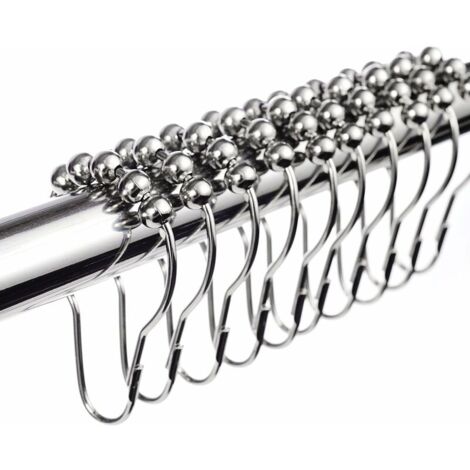 Crochets Anneaux de Rideau de Douche en Acier Inoxydable Chromé -12pcs - Argent, Ensoleillé (1/5)
