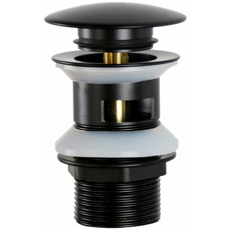 Universelle G1 1/4" Laiton Bonde de Lavabo Pop up Bonde de Vidange pour Lavabo avec trop-plein Trop Plein, Système clic-clac, Installation Sans Outils, Noir Mat, Ensoleillé (1/5)