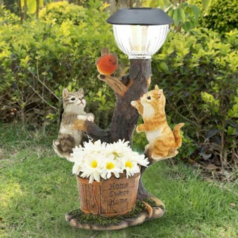 Figurine De Jardin Chat Avec Lanterne Solaire – Étanche – Lampe Solaire Automatique – Neuf Sous Emballage – Déco Extérieure